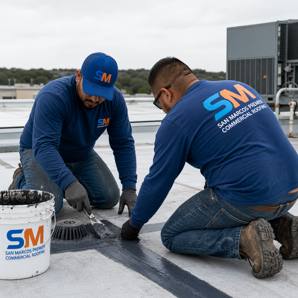 Firefly-2-.png Two-person roofing crew applying protective roof coating