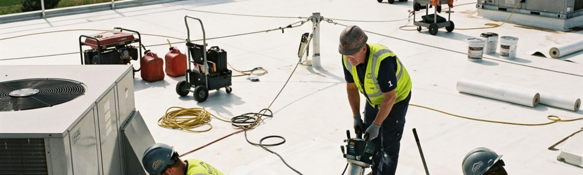 Firefly.png Crew installing commercial roofing on rooftop