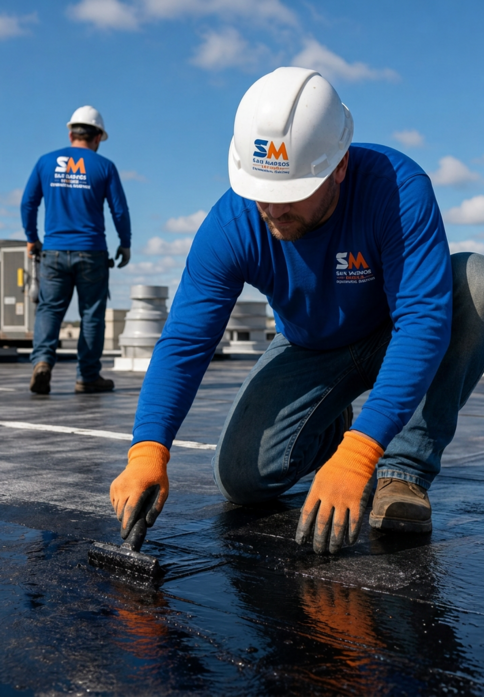 Firefly-Gemini-Flash-remove-the-bucket-992955-1-.png Commercial roofing contractors on flat rooftop | San Marcos roofing crew